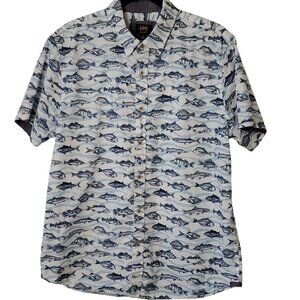 Lee Mens Casual Button Down Fish Theme Sport Shirt L Cotton Short Sleeve Summer